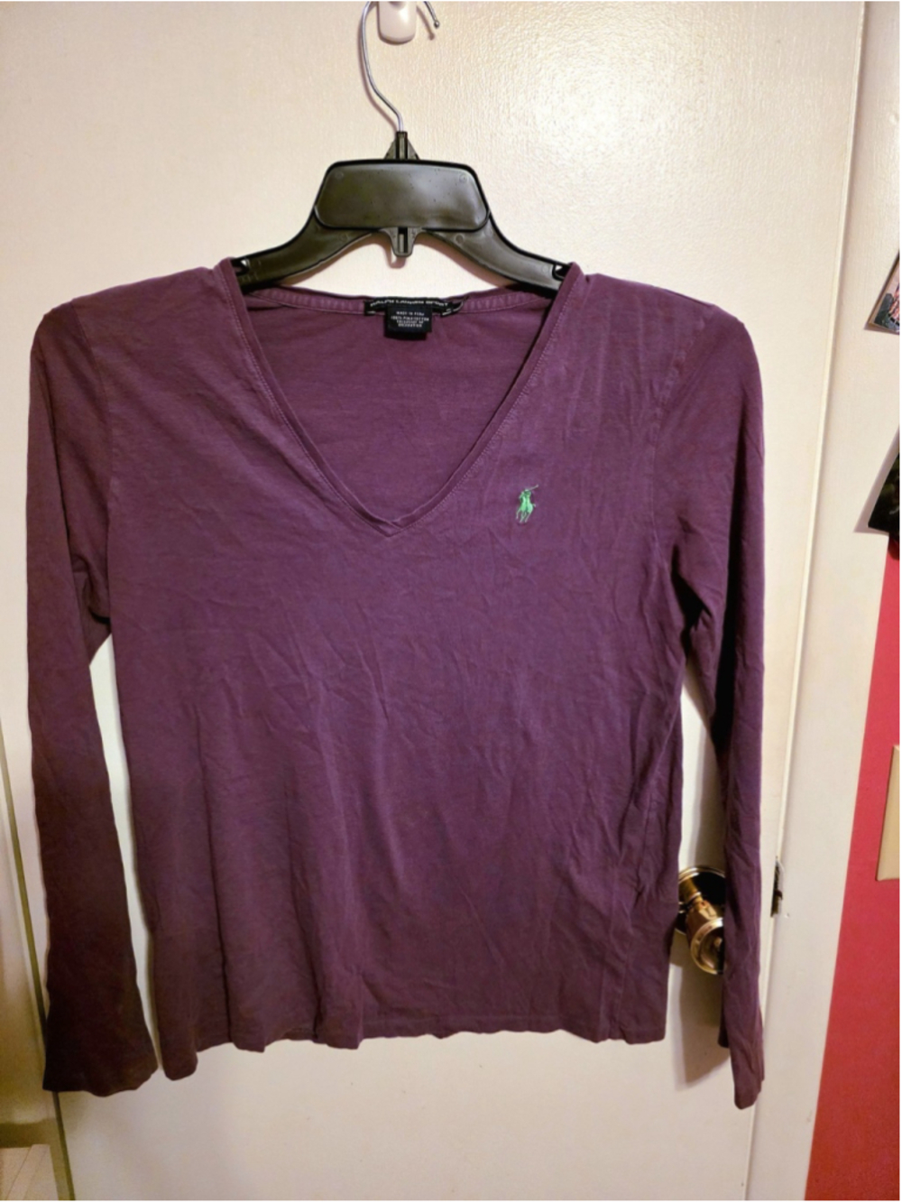 Ralph Lauren Sport Women's Purple V Neck Long Sleeve T Shirt Size Small